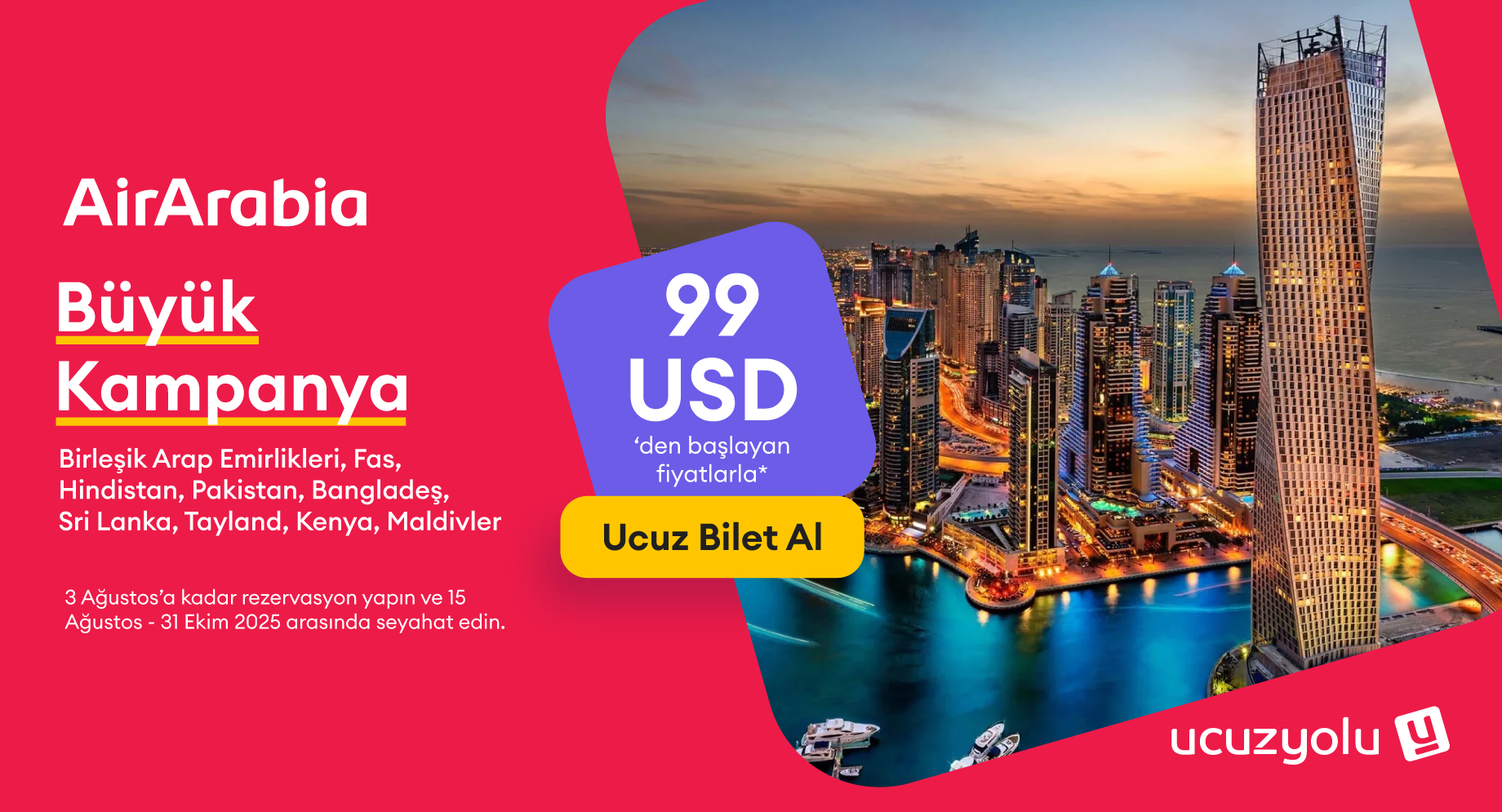 Büyük Kampanya - 99 USD'den Başlayan Fiyatlar - Air Arabia